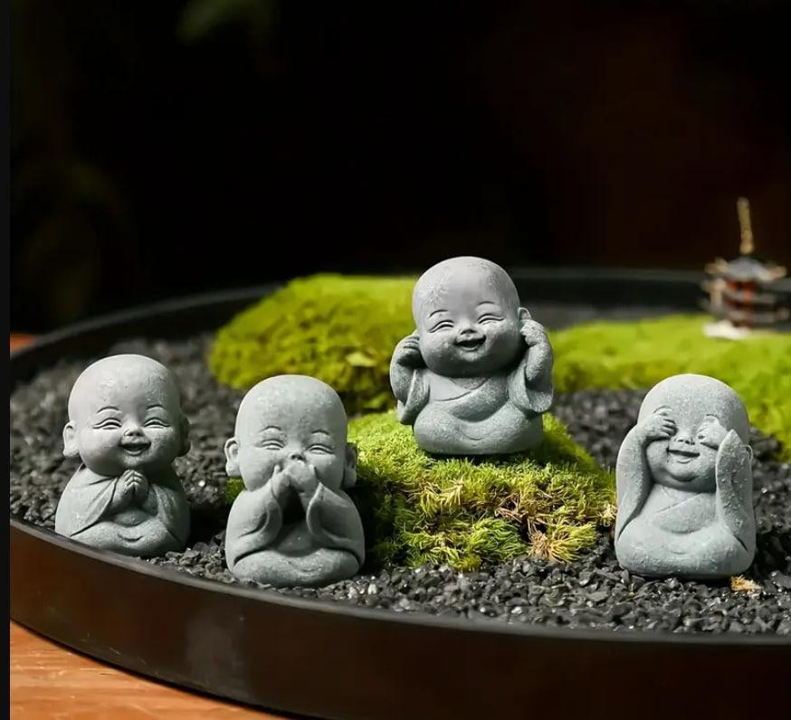 Набор фигурок Будды из камня (4 шт.), милые статуэтки для офиса, дома, декора, аквариума. Киев - изображение 4