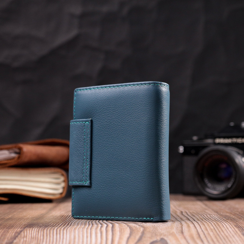 Жіноче портмоне з оригінальною монетницею з натуральної шкіри ST Leather 19450 Бірюзовий Київ - фото 2