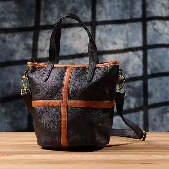 Жіноча шкіряна сумка з коричневою вставкою на лицьовій стороні Vintage 22997 Чорний Київ