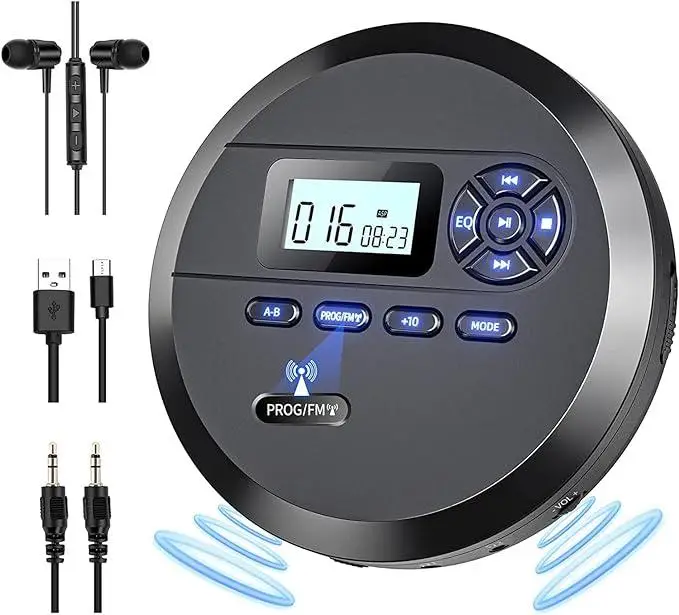 Портативний CD-плеєр MP111B Black: Програвач із динаміками, FM-передавачем, акумулятором 2000 mAh та функцією Anti-Shock Київ - фото 2