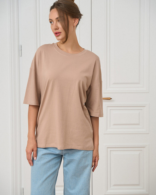 Футболка жіноча оверсайз кругла горло Nicoletta — Бежева L Київ - фото 1