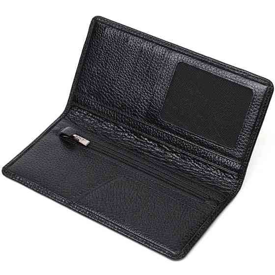 Вертикальний чоловічий гаманець із натуральної зернистої шкіри BOND 21983 Чорний Київ