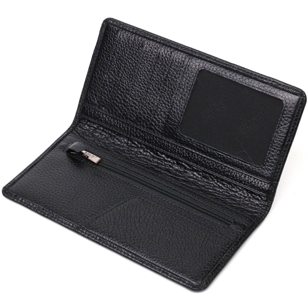 Вертикальный мужской бумажник из натуральной зернистой кожи BOND 21983 Черный Киев - изображение 5