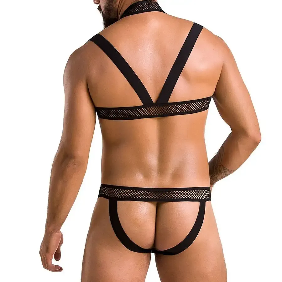 Комплект чоловічої білизни з кріпленнями Passion 043 JACOB L/XL Black, труси, шлейки Львів - фото 2