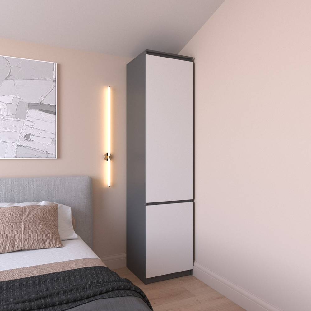 Шафа пенал VAYS R-22 Антрацит-Білий фасад, з полицями, ЛДСП, 50×50×211 см - для одягу, білизни, зберігання, спальня, передпокій Львів - фото 1