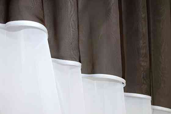 Кухонные шторы VR-Textil № 091к с ламбрекеном и подвязками венге с белым 270х170 см (50-856) Киев