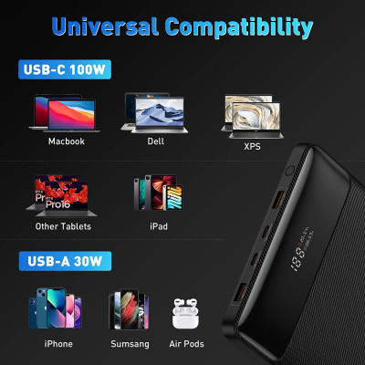 Батарея универсальная Baseus Blade Digital Display 20000mAh PD/100W, Black (PPDGL-01, PPBLD100-S) (PPBL000201) Винница - изображение 5