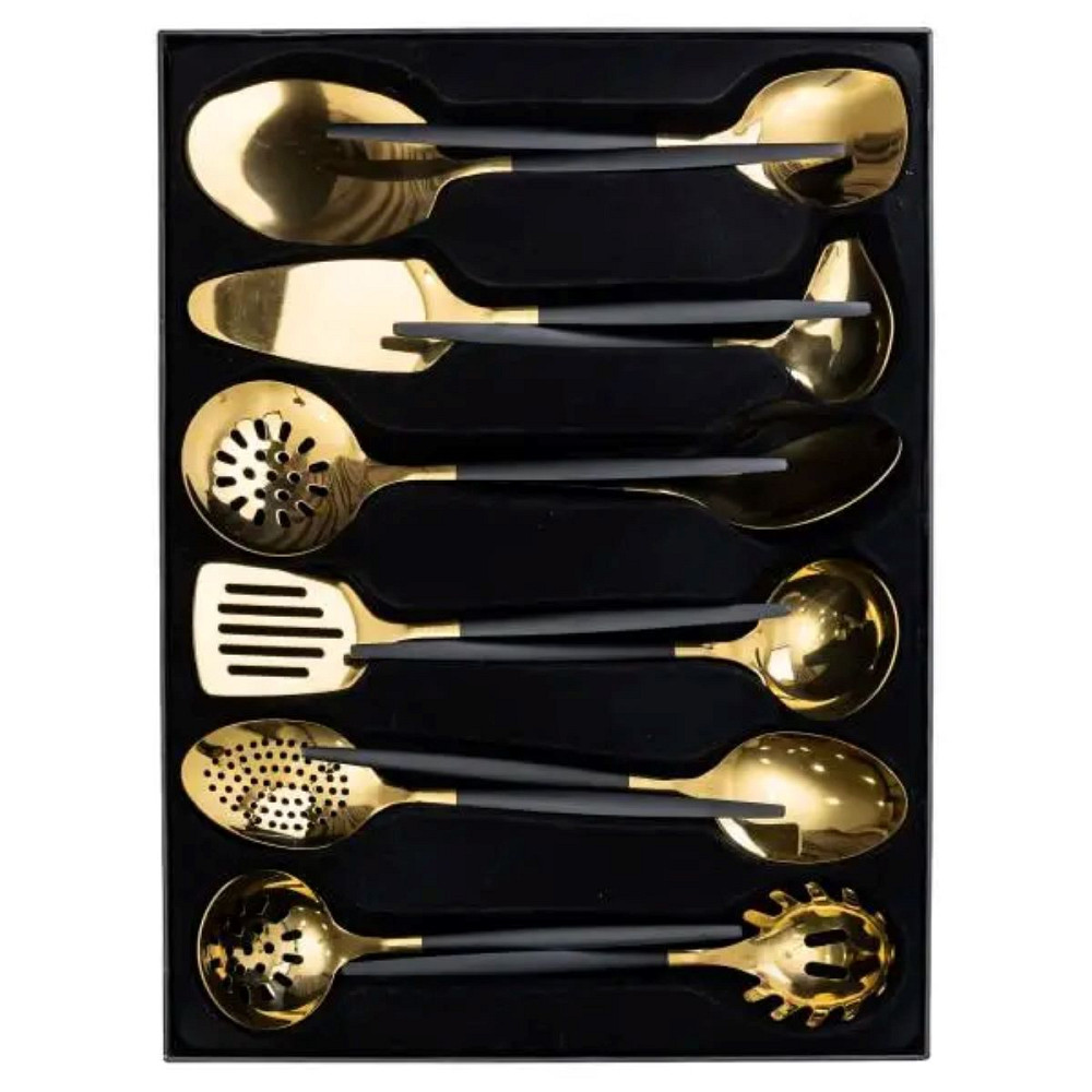 Набір кухонного приладдя 12 предметів столові прилади з нержавіючої сталі Золото з чорним HP-20-22 Коломия - фото 1