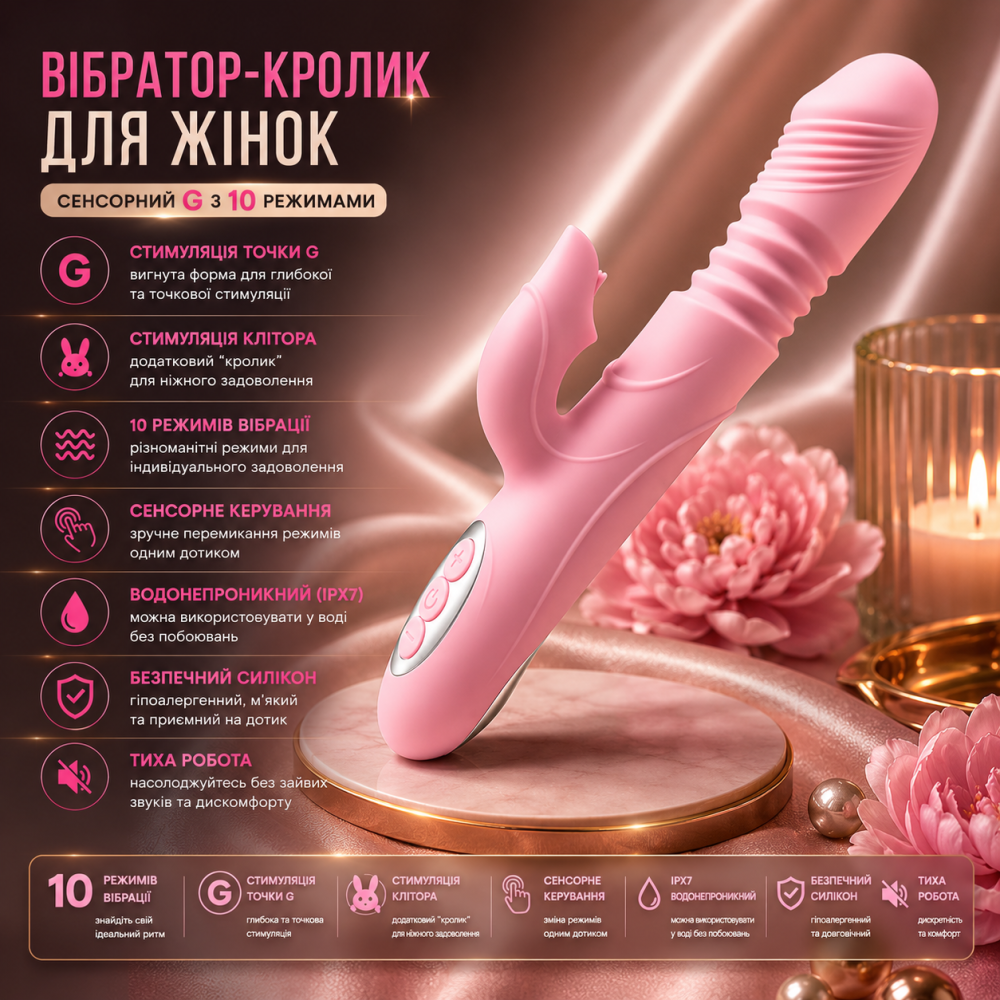 Вібратор-кролик-фалоімітатор для жінок, сенсорний вібратор для дорослих, секс-іграшка для точки G з 3 телескопічними та 10 режимам Київ - фото 6