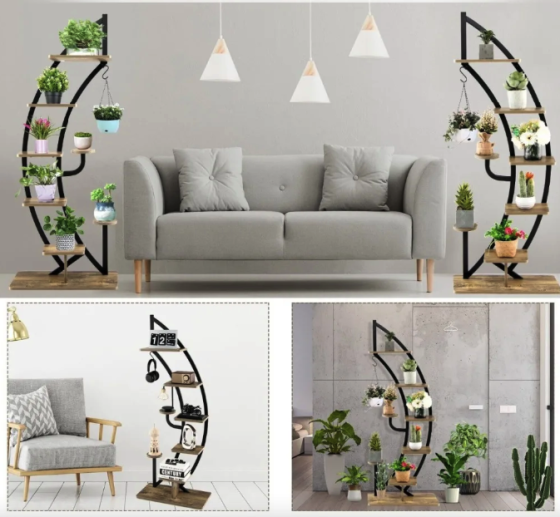 Стелаж для квітів Costway Ruta комплект 2 штуки у формі півмісяця коричневий Київ