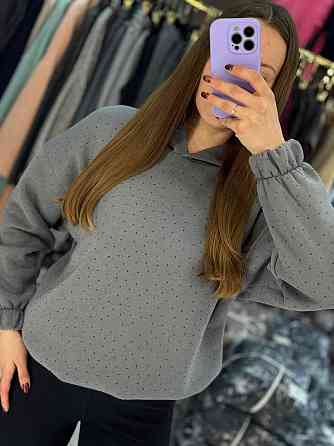 Жіночий утеплений блискучий худі зі стразами трьохнитка на флісі Одеса