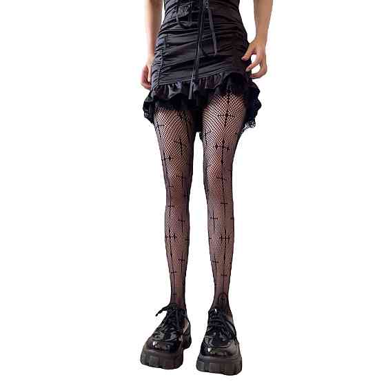 Колготки с крестами в сетку женские one size черный Киев