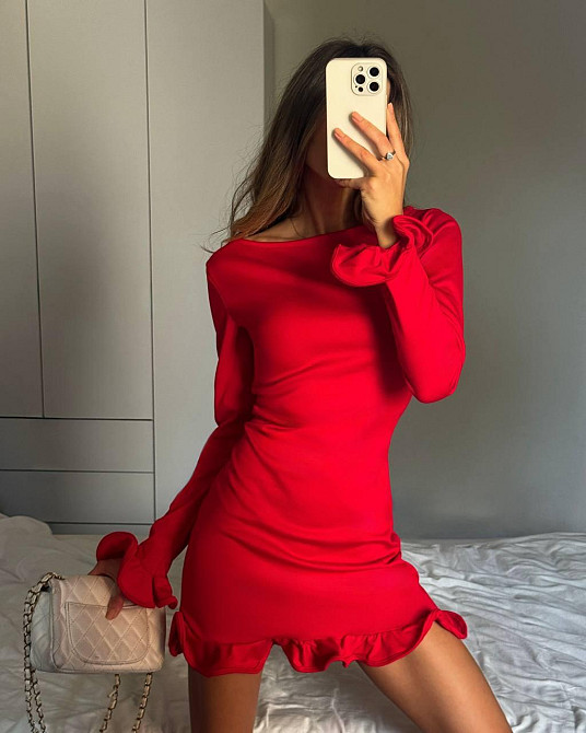 Женское романтичное мини платье с воланами из итальянского трикотажа Красный, 44/46 Одесса - изображение 1