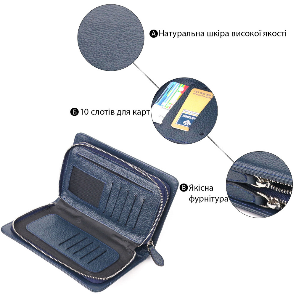 Відмінна чоловіча барсетка на два відділення з натуральної зернистої шкіри CANPELLINI 21568 Синя Київ - фото 4