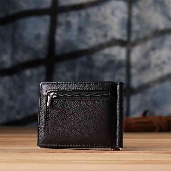 Мужской кошелек с металлическим зажимом из натуральной кожи Черный (ST Leather) Киев