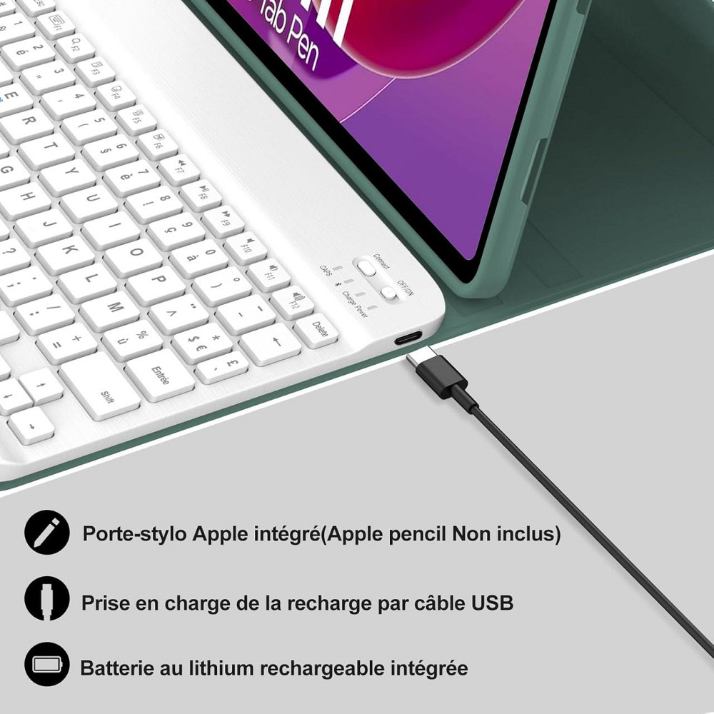 Чехол с Bluetooth клавиатурой для Lenovo Tab M11 11” 2024 TB330XU TB330FU беспроводная магнитная AZERTY зеленый Киев - изображение 6