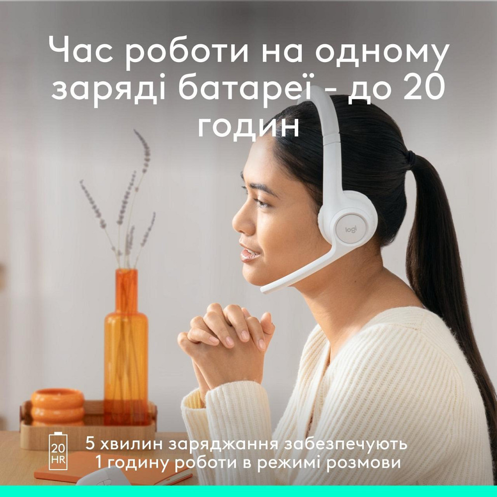 Bluetooth-гарнітура Logitech Zone 300 Wireless Off-White (981-001417) Білий Харьков - изображение 9