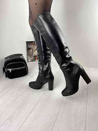 Nivelle Красиві жіночі зимові чоботи шкіряні на підборах високі чорні на хутрі 5196/9506/9534 р Коломыя
