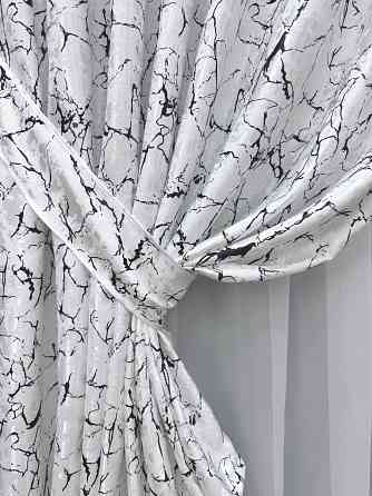 Комплект готових штор VR-Textil Льон мармур Royal Touch № 2000ш Білий з чорним 200х270 см 2 шт (32-476) Київ