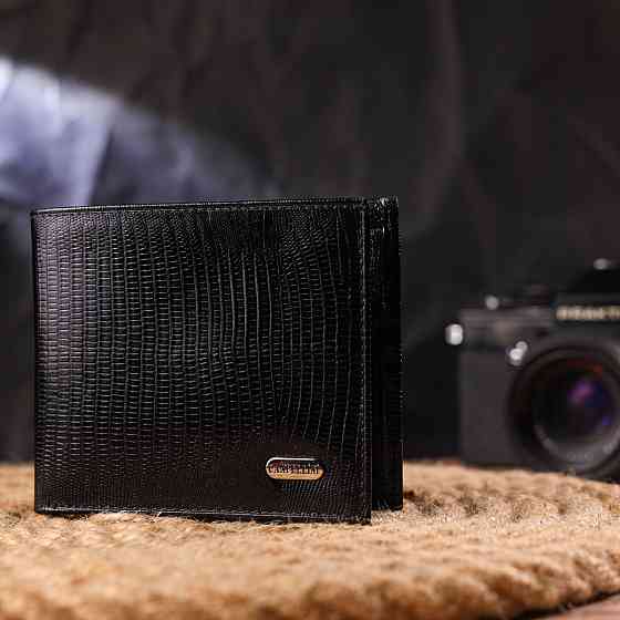 Элегантный кошелек для мужчин в два сложения из натуральной фактурной кожи CANPELLINI 21587 Черный Киев