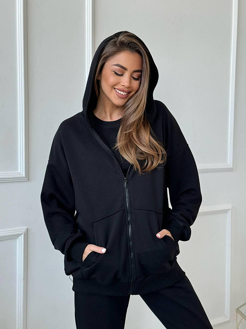 Женский прогулочный костюм тройка: кофта майка и штаны турецкая петля пенье + турецкая рибана Черный, 48/50 Одесса - изображение 5