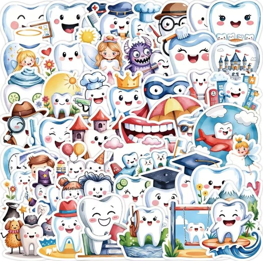 Набор стикеров зубчики – 50 шт, милые наклейки для декора Киев - изображение 1