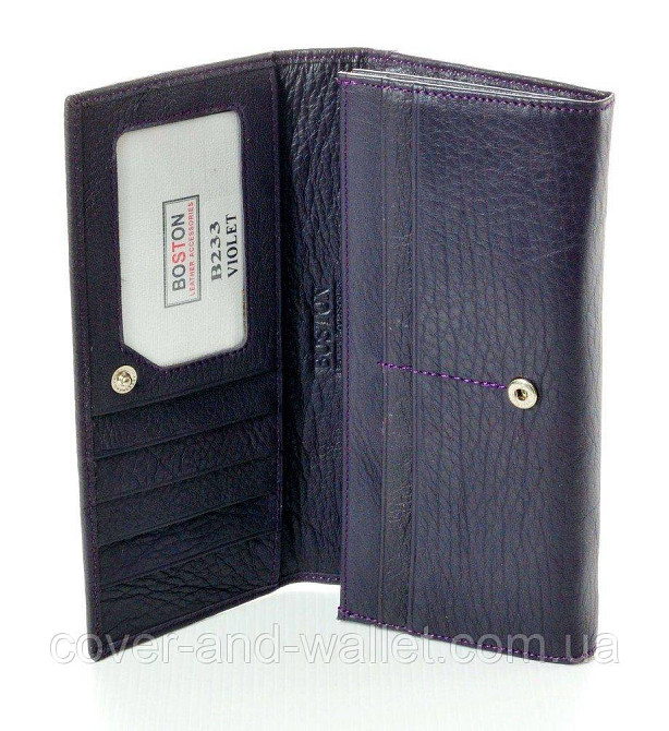 Женский кожаный кошелек на много карточек фиолетого цвета Boston B233 Киев - изображение 3