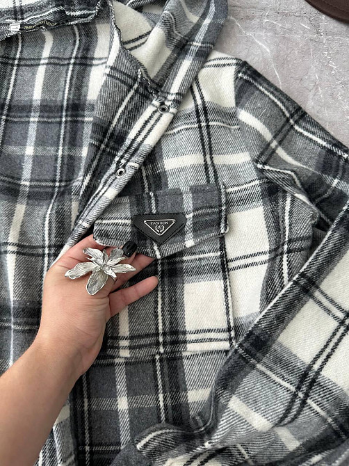 Жіноча повсякденна сорочка в клітинку з капюшоном турецький кашемір Сірий, 48/52 Одеса - фото 5