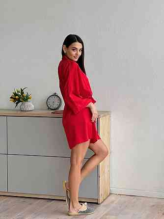 Халат женский шелк под пояс длина 90см Красный XS/S Харьков