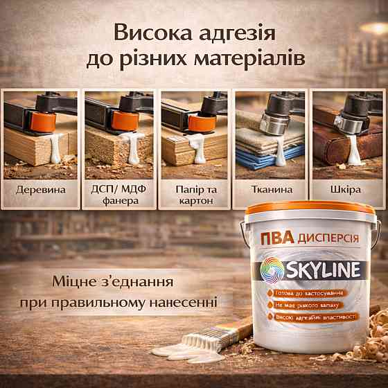 Клеєва дисперсія ПВА пластифікована SkyLine 3 кг універсальна, готова до застосування для дерева та будівельних сумішей Харків