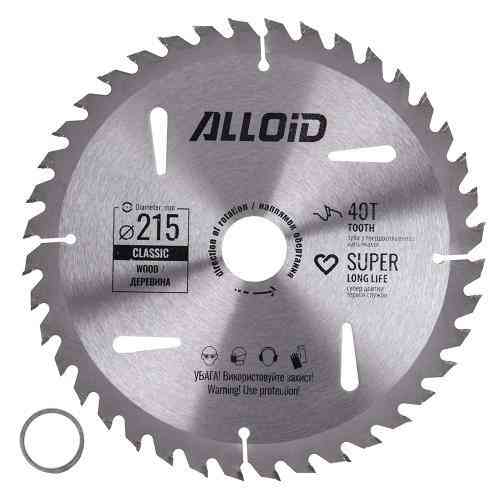 Диск пиляльний по дереву з твердосплавними напайками 215х30/25,4мм, 40 зубів Alloid Одеса