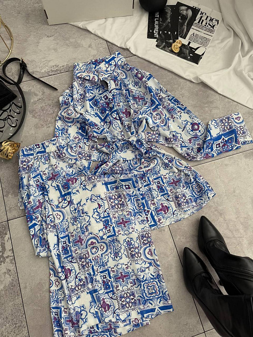 Женский легкий принтованный костюм двойка турецкий шелк Одесса - изображение 3