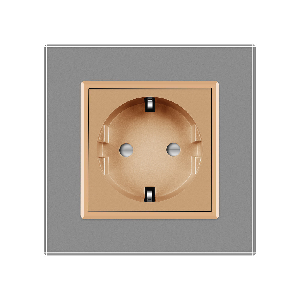 LIVOLO Електрична розетка з заземленням LIVOLO, золота з сірою рамкою, шторки, скло, 250В 16А ( Коломия - фото 7