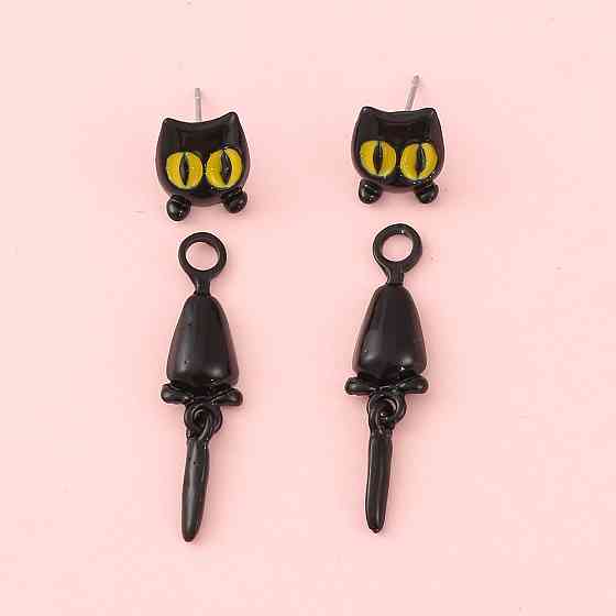 Серьги с котами матовые 4 см черный Киев