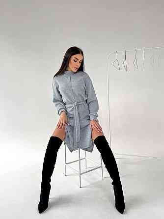 Жіноче стильне тепле плаття з розрізами турецька двостороння ангора люкс Сірий, 48/50 Одеса