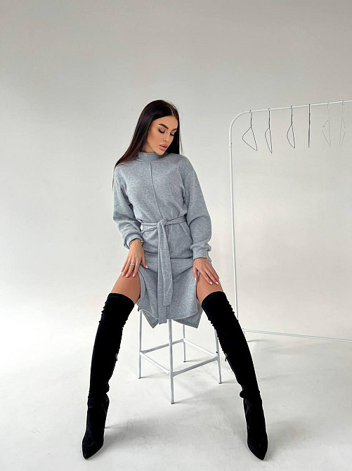 Женское стильное теплое удобное платье с разрезами турецкая двухсторонняя ангора люкс Серый, 48/50 Одесса - изображение 3