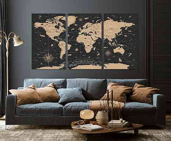 Модульна картина у вітальню/ спальню   Мапа  світу    ART-063_3A Київ