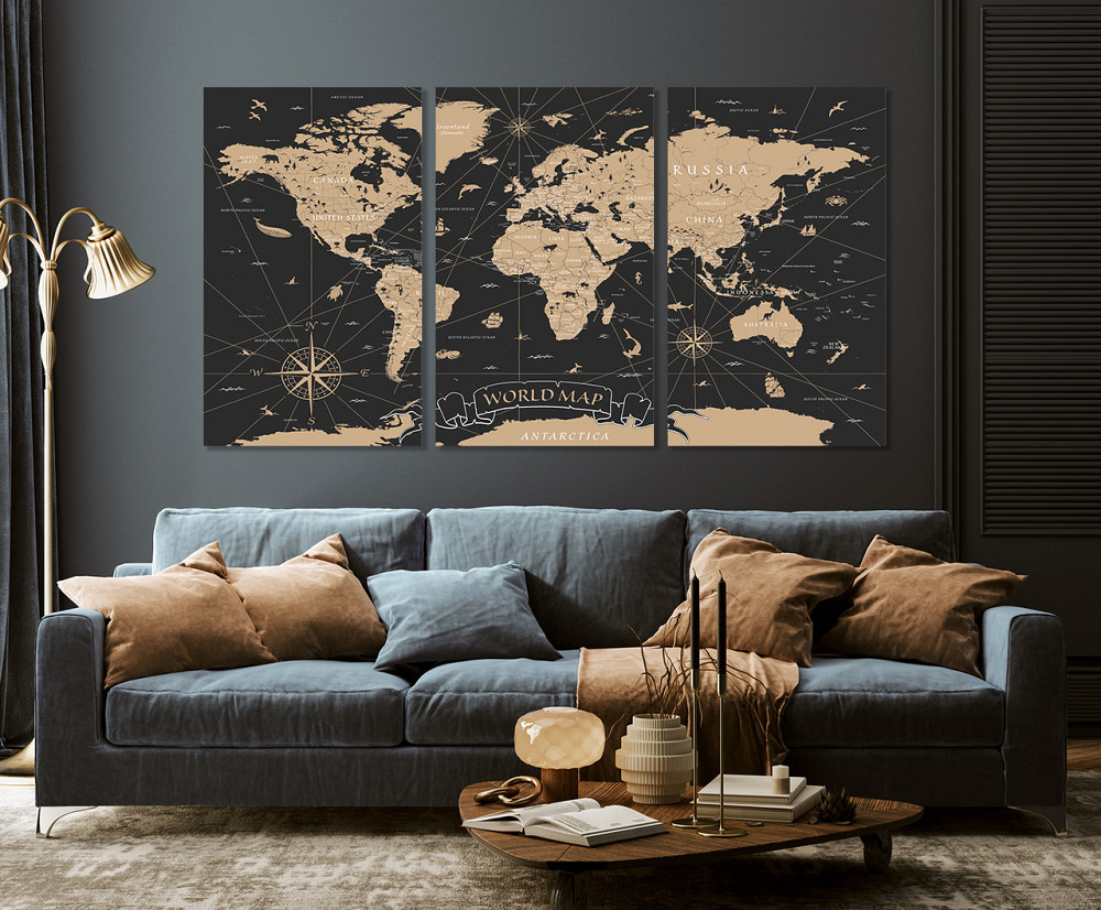 Модульна картина у вітальню/ спальню   Мапа  світу    ART-063_3A Київ - фото 3