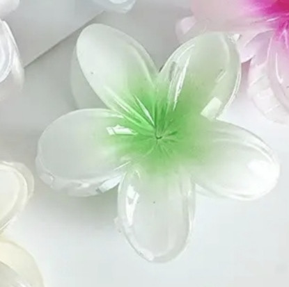 Заколка-крабік квітка Білий з зеленою серединкою Смела - изображение 1