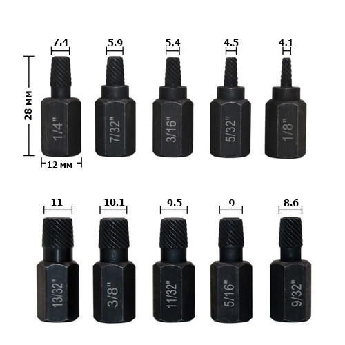 Екстрактори біти 10 шт 1/8-13/22 для пошкоджених болтів, набір сталевих інструментів Київ - фото 9