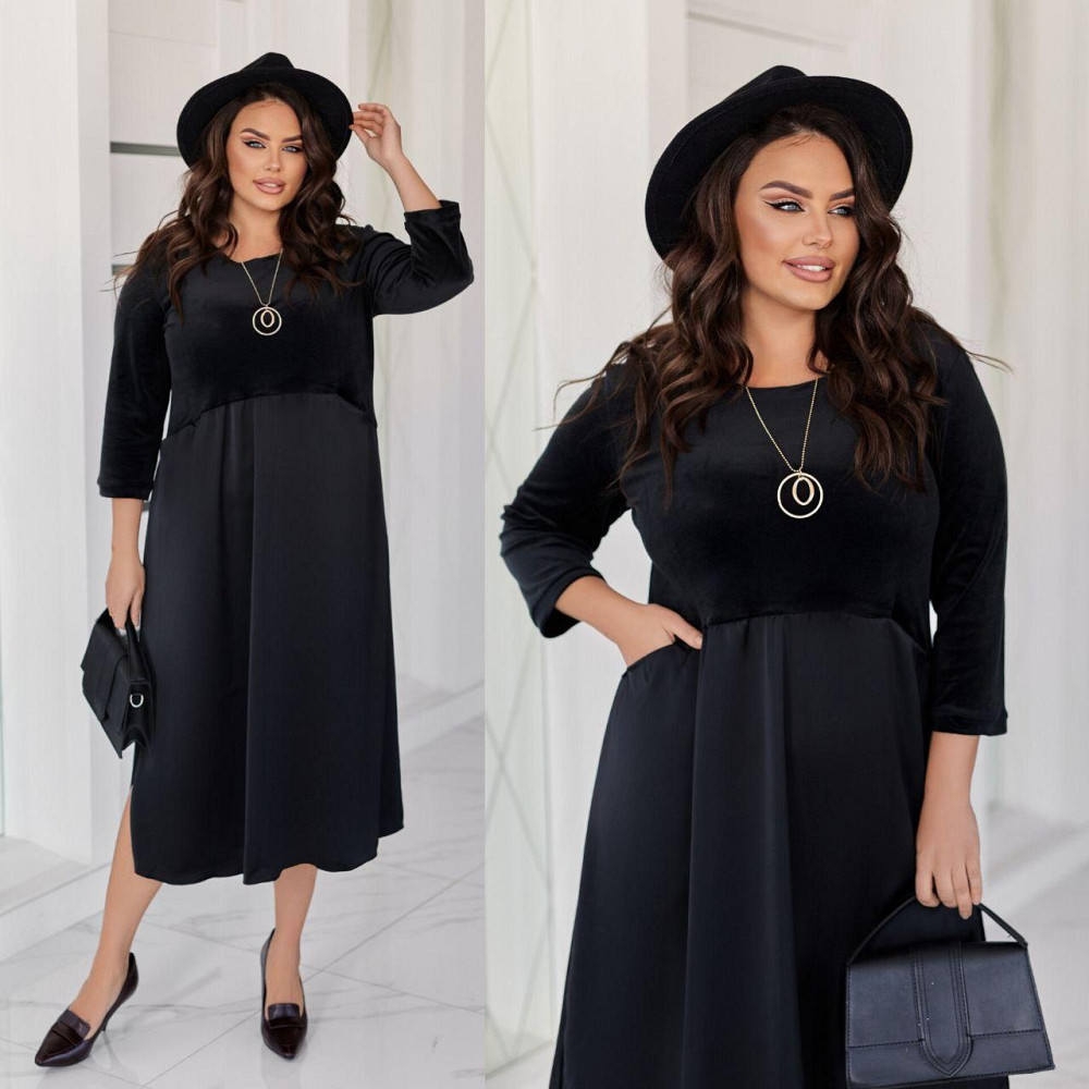 Женское стильное платье баталл свободного кроя с карманами дабл шелк + королевский велюр 54/58 Одесса - изображение 11