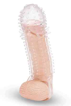 Насадка на пенис с рельефом Size-Up с 3 кольцами, прозрачная, 15.5 см Sex Aura Киев
