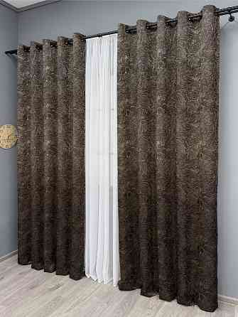 Комплект штор на люверсах VR-Textil Жаккард Fantasy № 1630ш Шоколадный с бежевым 150х280 см 2 шт (37-0187) Киев