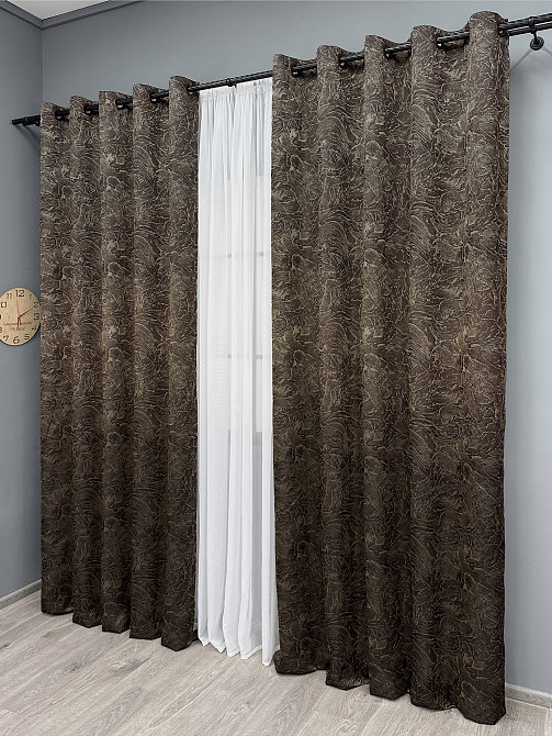 Комплект штор на люверсах VR-Textil Жаккард Fantasy № 1630ш Шоколадный с бежевым 150х280 см 2 шт (37-0187) Киев - изображение 4