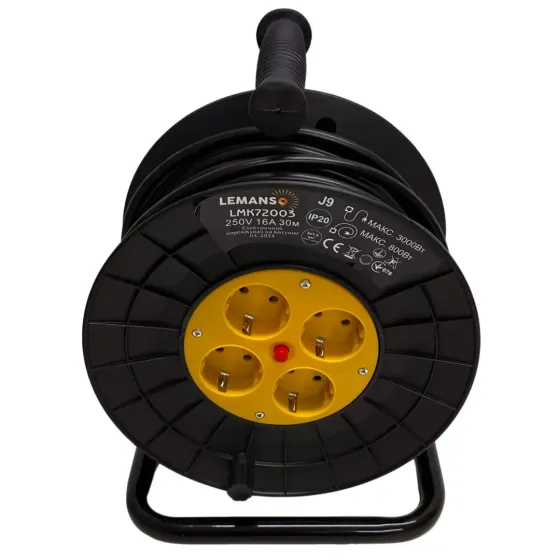 Подовжувач-котушка Lemanso 30м – 16A, з заземленням, захист від перевантаження Львів