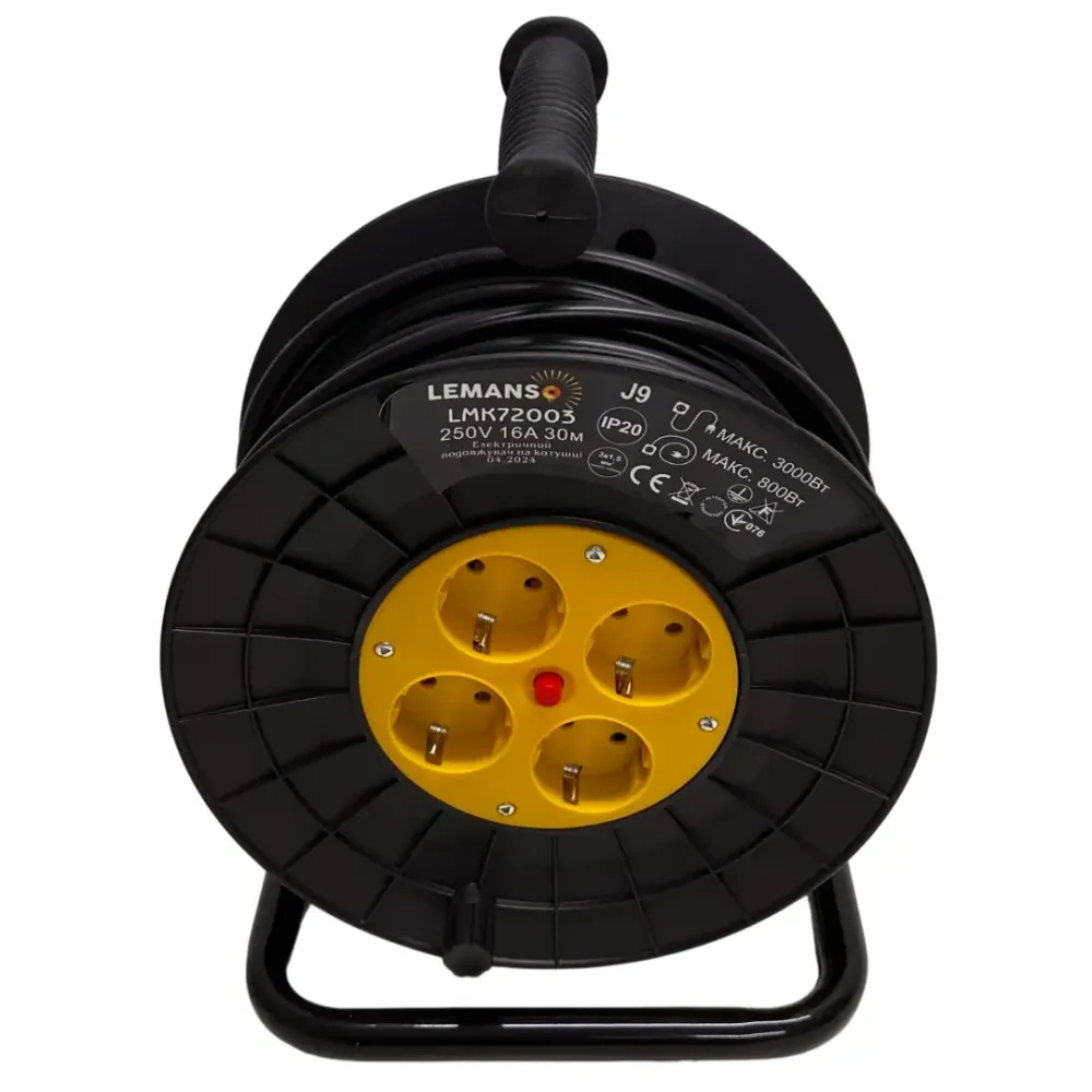 Удлинитель-катушка Lemanso 30м – 16A, с заземлением, защита от перегрузки Львов - изображение 1