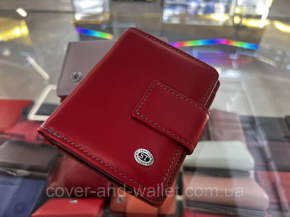 Маленький женский кошелек из натуральной кожи красного цвета с хлястиком на магните ST Leather 259 Киев - изображение 11