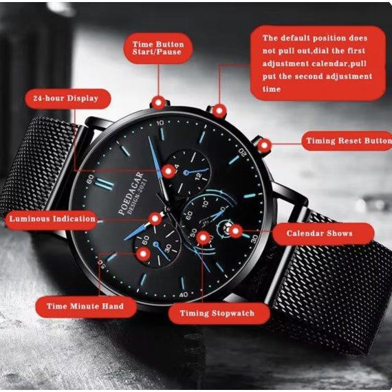 Чоловічий наручний годинник Poedagar Misto (Чорний) Вінниця - фото 3
