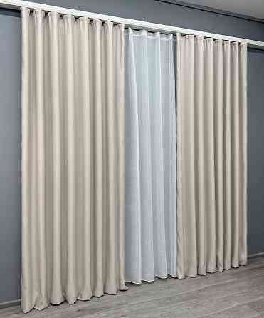 Комплект штор VR-Textil рогожка преміум TERRA LUXE 150х270 2шт і Тюль 500х270 1859ш-115т попелястий з білим 71-077/4 Київ