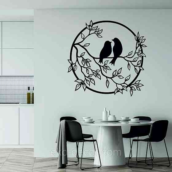 Декоративне настінне Панно «Пташки на гілці», Декор на стіну 70*67 см, Чорний Київ